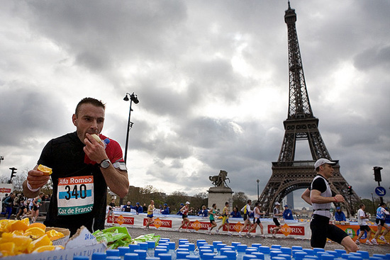 Eating at the Paris Marathon; photo courtesy Michelle Rebecca